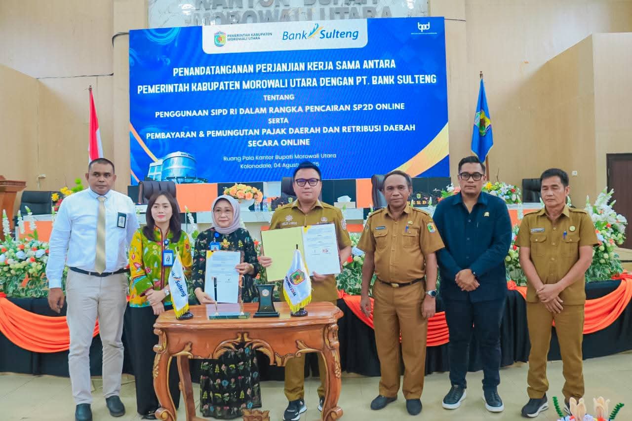 Pemkab Morut Teken Kerjasama Digitalisasi Keuangan Daerah Dengan Bank Sulteng