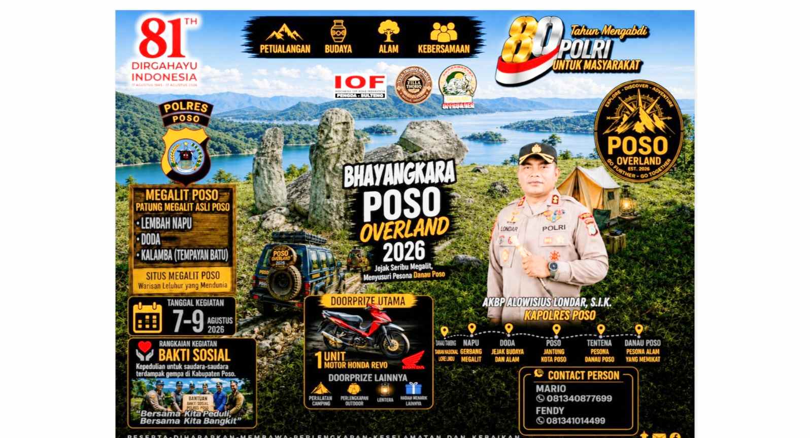 Jelajahi Situs Megalit hingga Danau Poso, Event “Bhayangkara Poso Overland 2026” Siap Digelar