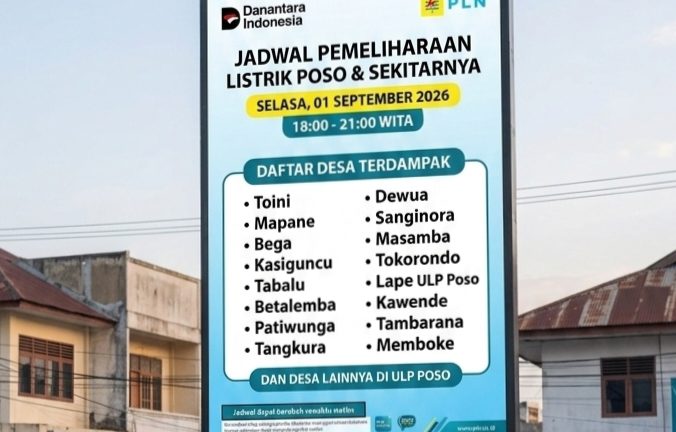Jadwal Mati Lampu Poso Hari Ini Selasa 1 September 2026: Cek Daftar Wilayah Terdampak Pemadaman Listrik PLN